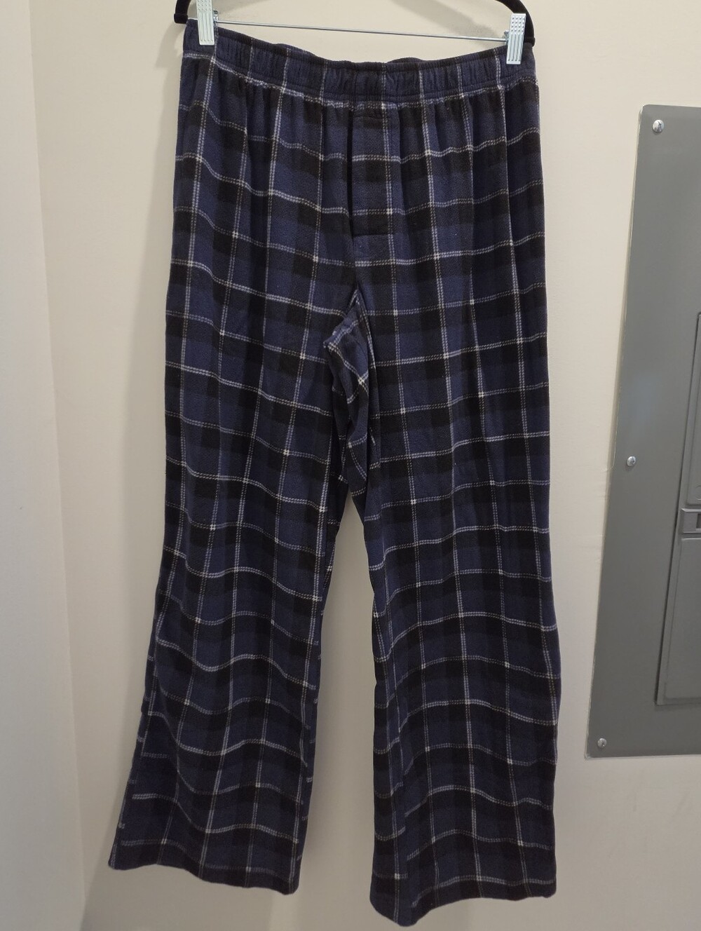 Men's Navy Blue Plaid Fleece Pajama Pants